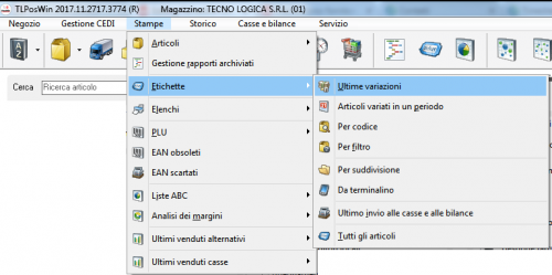 Percorso Stampa Etichette Ultime Variazioni
