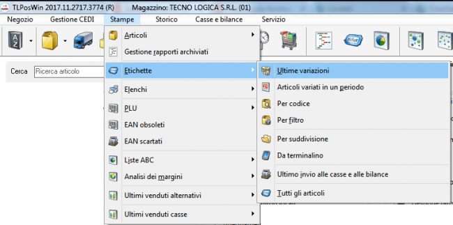 Percorso Stampa Etichette Ultime Variazioni