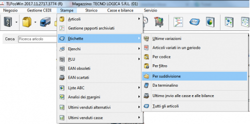 Percorso stampa etichette per codice