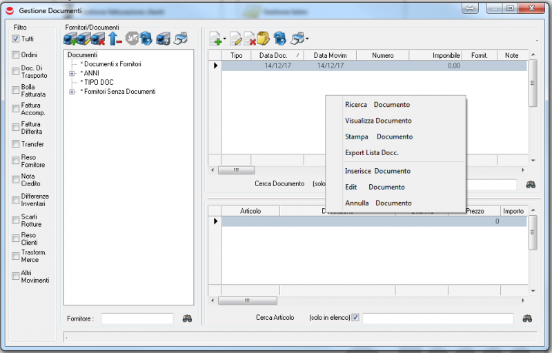 Pagina principale gestione dei documenti
