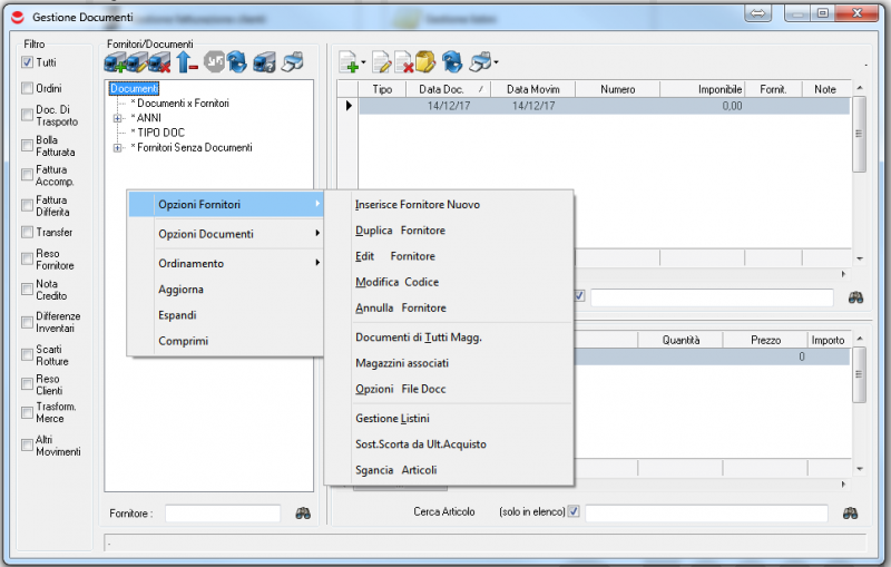 Pagina principale gestione dei documenti