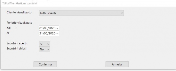 Selezione periodo saldo vendite a credito