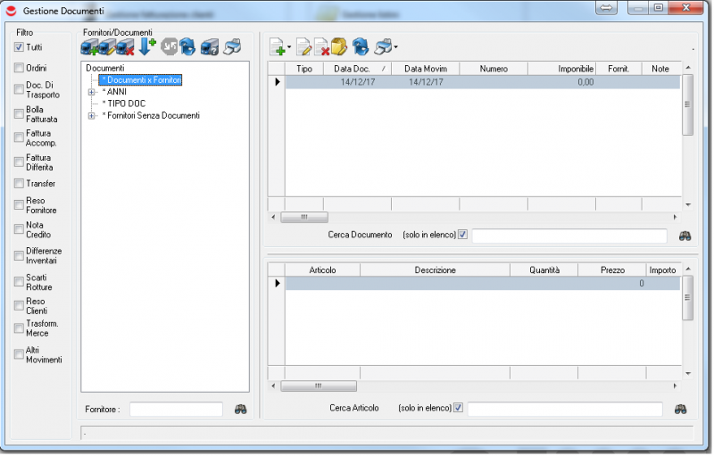 Pagina principale gestione dei documenti