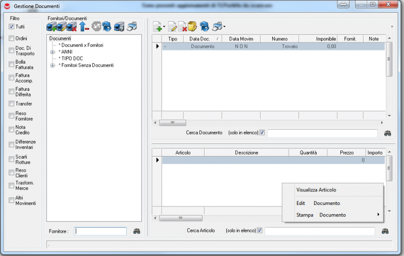 Pagina principale gestione dei documenti