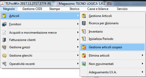 Percorso Gestione Articoli Sospesi