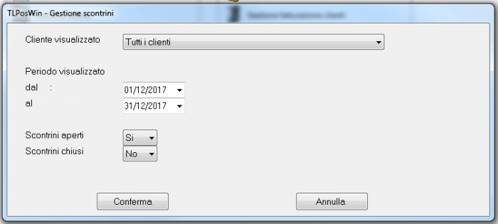 Selezione periodo saldo vendite a credito