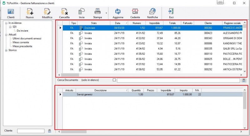 Pagina principale fatturazione clienti